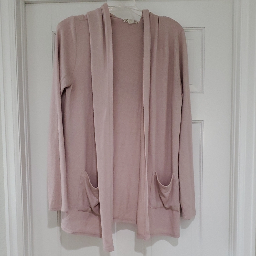 Pink Rose Women's Pink Open Front Cardigan Sz L